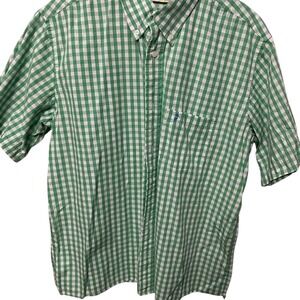 Mobile Bay Mens Large Green Gingham Short Sleeve Button Up Fishing Shirt Vented‎
